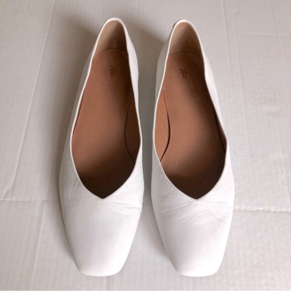 Frye Womens Dana white Square-toe Leather Heel Ballet Flats Shoes 9 - Picture 3 of 12